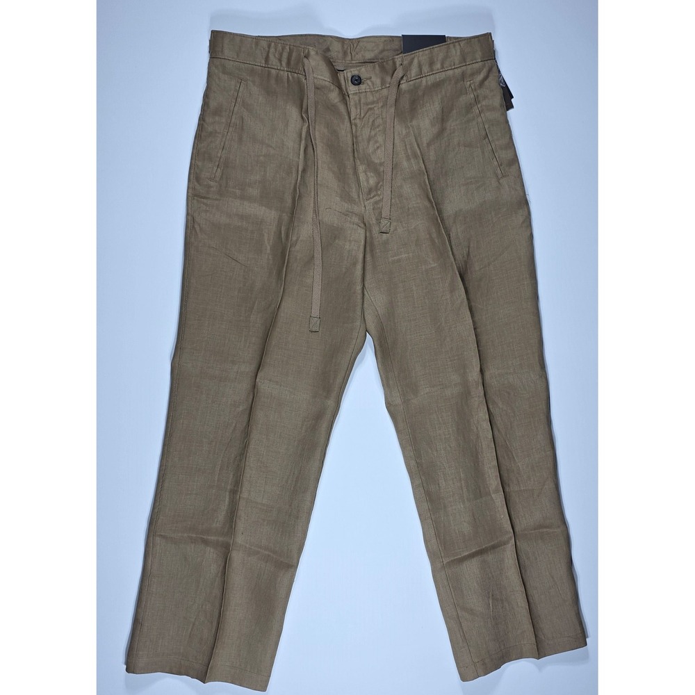 Tasso Elba Island Mens 34x29 Linen Pants Safari Tan Drawstring Straight Leg NEW